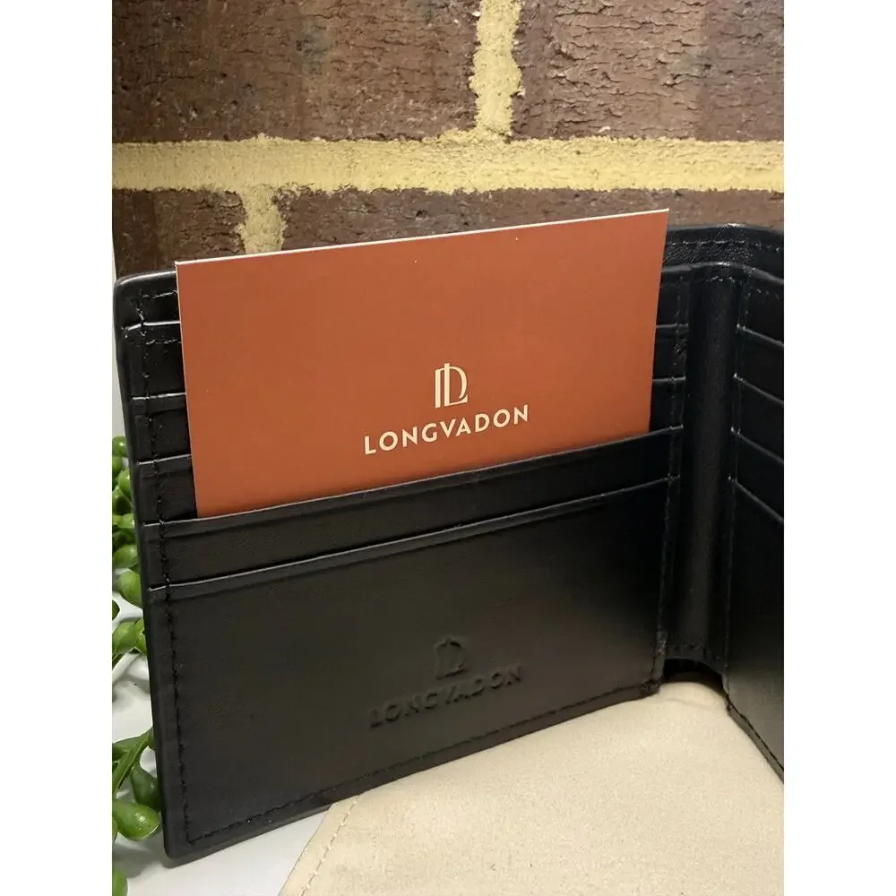 Longvadon 1407 Mens Soft Leather Short Wallet 8CC Noir Profond NEW $250 Tag